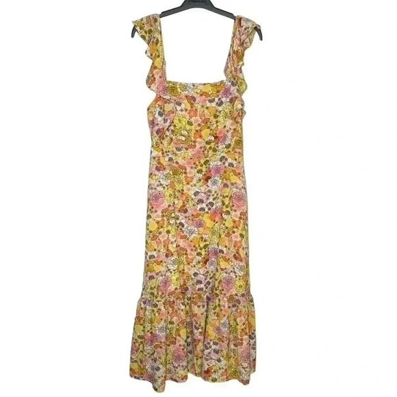 BCBGeneration Ruffle Floral print midi dress sz  M - Picture 1 of 7